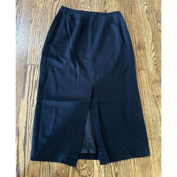 Vintage CHAUS Skirt Black Lined Straight MIDI 100% Wool‎ Buttons Size 12 - Picture 5 of 8